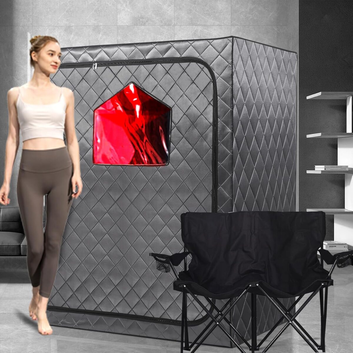 Full Body 2 Person Portable Infrared Saunas for Home, 2 Person Sauna Tent, at Home Sauna, Portable Personal Infrared Sauna Two-Person Sauna Tent with 2 Foldable Chairs, Remote Control