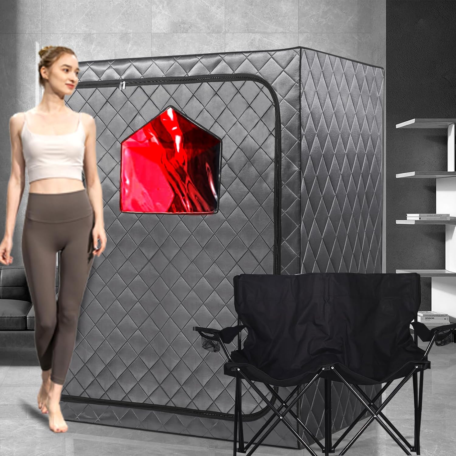 Full Body 2 Person Portable Infrared Saunas for Home, 2 Person Sauna Tent, at Home Sauna, Portable Personal Infrared Sauna Two-Person Sauna Tent with 2 Foldable Chairs, Remote Control