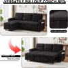 78''Comfortable Corduroy L-Shaped Sofa Couch, 3 Seat Pull Out Sleep Sofa Bed with Storage, Reversible Sleeper Sectional Sofa with Pullout Bed, Reversible Couch for Living Room, Black - Image 4
