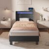 Rolanstar Bed Frame Twin Size with LED Lights and Charging Station, Upholstered Bed with Motion Activated Night Light and Wood Slats, Dark Grey - Image 7