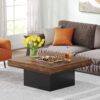 Tribesigns Coffee Table Square LED Coffee Table Engineered Wood Low Coffee Table for Living Room (Rustic Brown+Black) - Image 4
