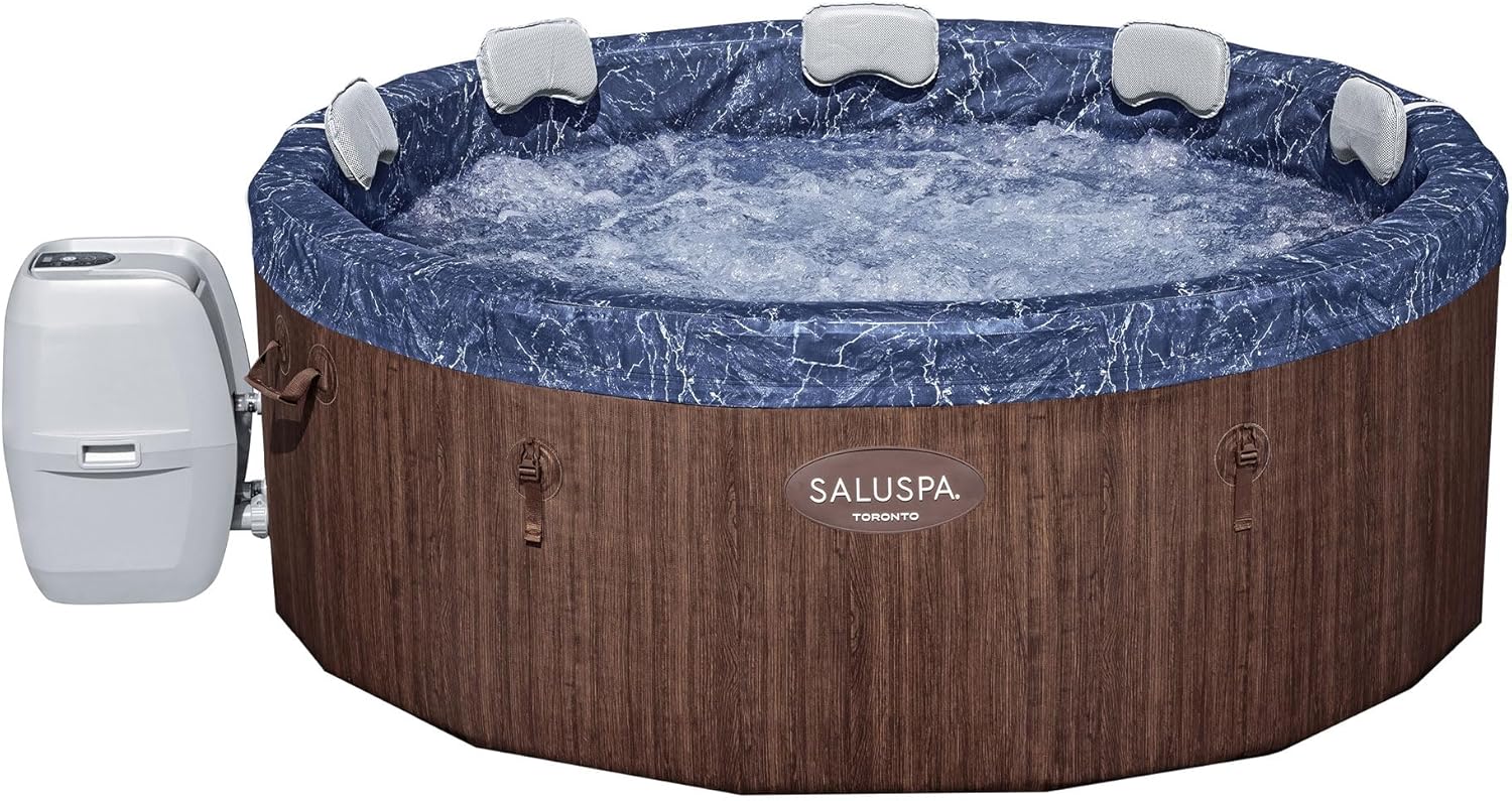 Bestway SaluSpa Toronto Smart AirJet Plus Hot Tub with App Control, 7 Person Capacity, Pool Cover, Spa Pump, 5 Pillows, and Repair Patch, Brown