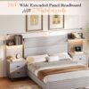 Queen Bed Frame with 2 Nightstands & LED Lights Headboard,104" Extended Wood Panel Platform Bed/w Charging Station & 2 Storage Racks, Bedroom Set 3 Piece, No Box Spring Needed, Grey - Image 3