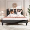 Queen Bed Frame with Headboard, Adjustable Upholstered Platform Bed Frame with Type-C&USB Ports, Wingback Storage Headboard, Solid Wood Slats Support, No Box Spring Needed, Dark Gray - Image 9