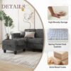 Couch for Living Room - Small Space Couches Sectional L-Shaped Sofa, 3 Seat Modern Couch, Sofas Convertible with Storage Ottoman for Small Space, Bedroom, Offices and Apartments - Grey - Image 4