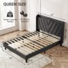 Queen Bed Frame with Headboard, Adjustable Upholstered Platform Bed Frame with Type-C&USB Ports, Wingback Storage Headboard, Solid Wood Slats Support, No Box Spring Needed, Dark Gray - Image 2