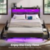 Rolanstar Bed Frame Queen Size with Charging Station and LED Lights, Upholstered Storage Headboard with Drawers, Heavy Duty Metal Slats, No Box Spring Needed, Noise Free, Easy Assembly, Dark Grey - Image 4