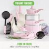 GreenLife Soft Grip 16 Piece Cookware Set, Non-Toxic PFAS-Free Ceramic Nonstick, Frying, Sauce, Saute, Utensils, Glass Lids, Stay-Cool Handles, Wobble Free, Dishwasher & Oven Safe, Soft Pink - Image 5