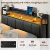 Rolanstar Bed Frame Queen Size with Charging Station and LED Lights, Upholstered Storage Headboard with Drawers, Heavy Duty Metal Slats, No Box Spring Needed, Noise Free, Easy Assembly, Dark Grey - Image 5