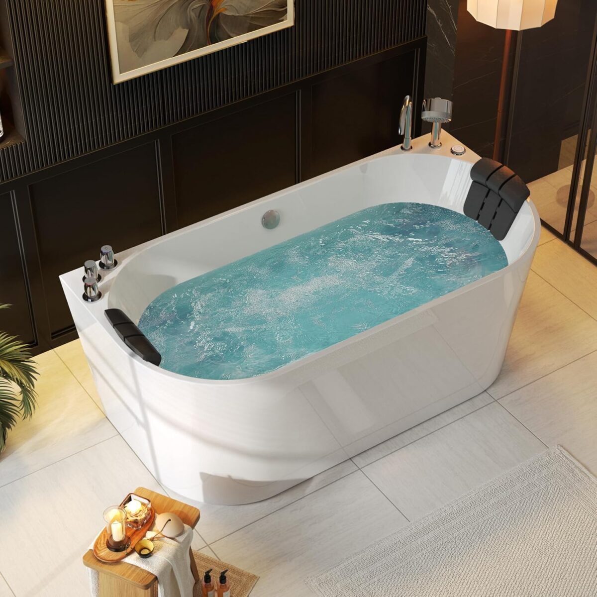 Empava Freestanding Whirlpool Bathtub,Acrylic 8 Hydromassage Jets Tub 59 inch
