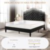 SHA CERLIN Queen Bed Frame with Adjustable Headboard/Velvet Upholstered/Diamond Button Tufted and Metal Studs/No Box Spring Needed/Wood Slat Support/Easy Assembly/Black - Image 9