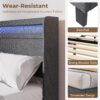 Rolanstar Bed Frame Twin Size with LED Lights and Charging Station, Upholstered Bed with Motion Activated Night Light and Wood Slats, Dark Grey - Image 6