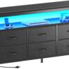 Huuger LED TV Stand for Bedroom, 47 Inch Dresser with Power Outlets, Entertainment Center for 55, 50, 43 Inch TV, 6 Drawer Dresser for Bedroom, Chest of Drawers with Open Shlef, PU Leather, Black - Image 9