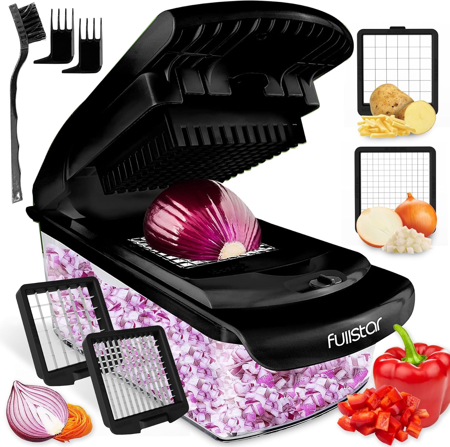 Fullstar Vegetable Chopper and Spiralizer - Food Chopper with Container, Fruit Slicer, Kitchen Gadgets & Accessories, Home Essentials (2 in 1, Black)