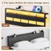 Furnulem Full Size Bed Frame with LED Light and Charging Station, Wood Storage Headboard with 2-Tier Shelves, Metal Platform Bed with Heavy Duty Slats Support, No Box Spring Needed, Black Oak - Image 5
