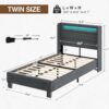 Rolanstar Bed Frame Twin Size with LED Lights and Charging Station, Upholstered Bed with Motion Activated Night Light and Wood Slats, Dark Grey - Image 2
