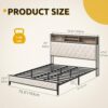 DWVO King Size Bed Frame with Charging Station, Upholstered Platform Bed with Storage Headboard, Metal Slats Supports Mattress Foundation, No Box Spring Required, Beige - Image 2