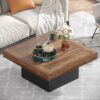 Tribesigns Coffee Table Square LED Coffee Table Engineered Wood Low Coffee Table for Living Room (Rustic Brown+Black) - Image 5