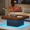 Tribesigns Coffee Table Square LED Coffee Table Engineered Wood Low Coffee Table for Living Room (Rustic Brown+Black) - Image 6