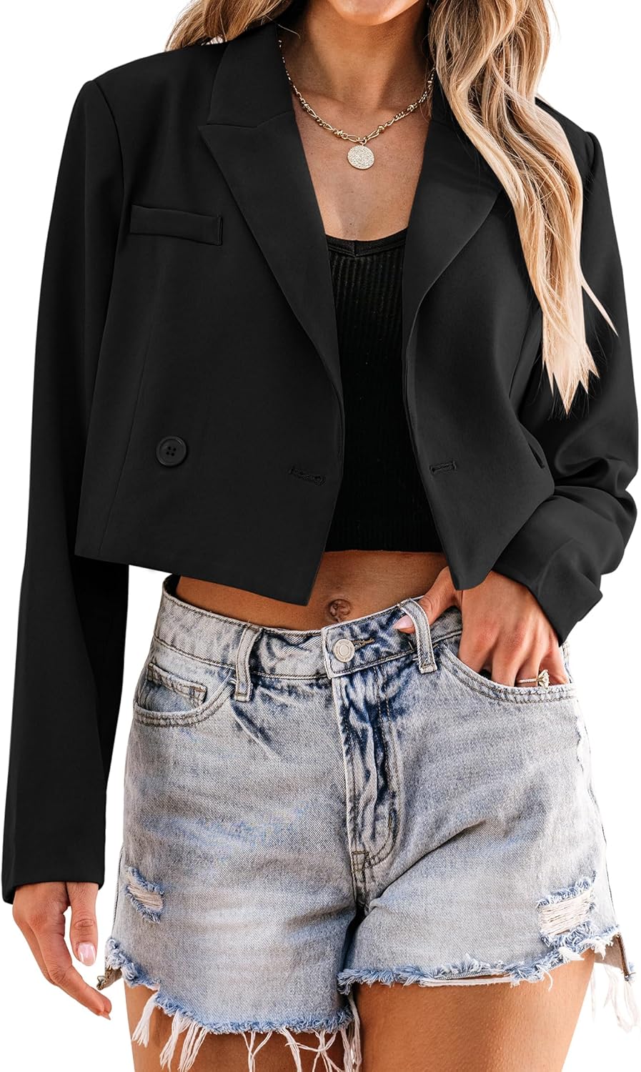 luvamia Cropped Blazers for Women Business Casual Open Front Long Sleeve Suit Jacket Trendy Oversized Work Office Blazer