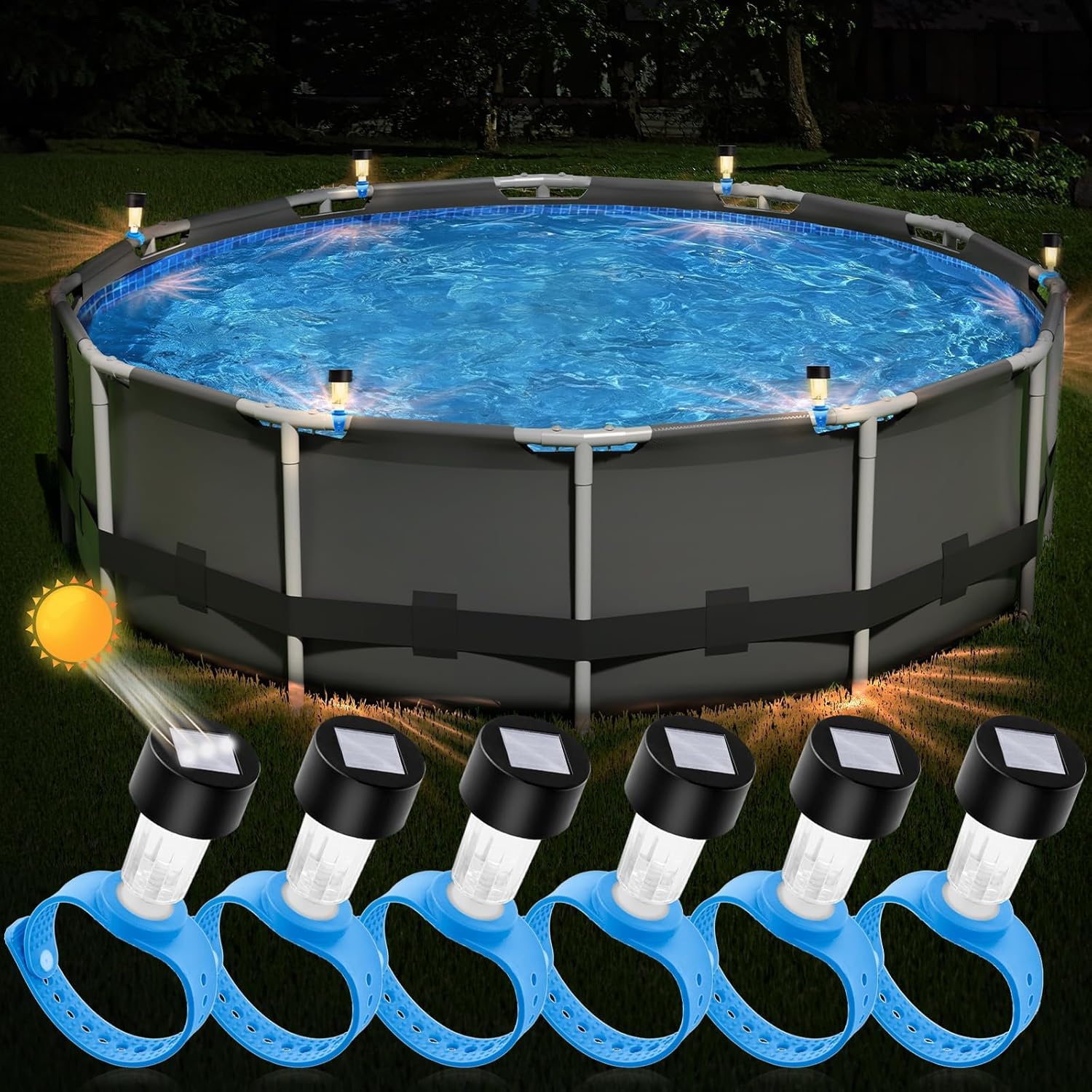 Solar Pool Lights 6 Pack Outdoor Lights for Framed Above Ground Pools, Waterproof Swimming Pool Accessories Lights, Outdoor Yard Garden Pool Decoration Night Light