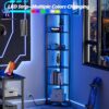 Furnulem 6 Tier Corner Shelf with LED Light, 67.5” Tall Standing Shelf Organizer, Black Narrow Bookshelf with Storage Rack for Wall Corner, Living Room, Bedroom, Metal Frame, Wood Display Shelf - Image 4
