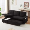 78''Comfortable Corduroy L-Shaped Sofa Couch, 3 Seat Pull Out Sleep Sofa Bed with Storage, Reversible Sleeper Sectional Sofa with Pullout Bed, Reversible Couch for Living Room, Black - Image 7