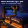 Rolanstar Bed Frame Twin Size with LED Lights and Charging Station, Upholstered Bed with Motion Activated Night Light and Wood Slats, Dark Grey - Image 3
