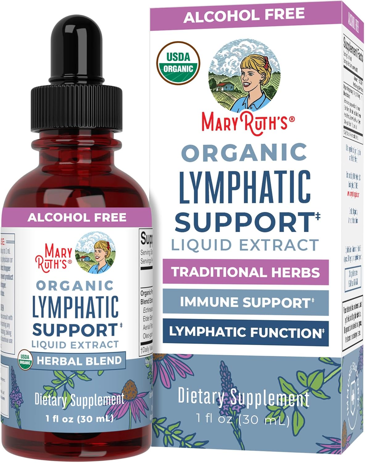 MaryRuth Organics Lymphatic Support Drops | USDA Organic Lymphatic Cleanse Immune Support Supplement| Lymphatic Support with Echinacea & Elderberry | Blue Vervain | Vegan | Non-GMO | 30 Servings |