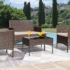 Greesum Patio Furniture 4 Pieces Conversation Sets Outdoor Wicker Rattan Chairs Garden Backyard Balcony Porch Poolside loveseat with Soft Cushion and Glass Table, Brown and Beige - Image 2