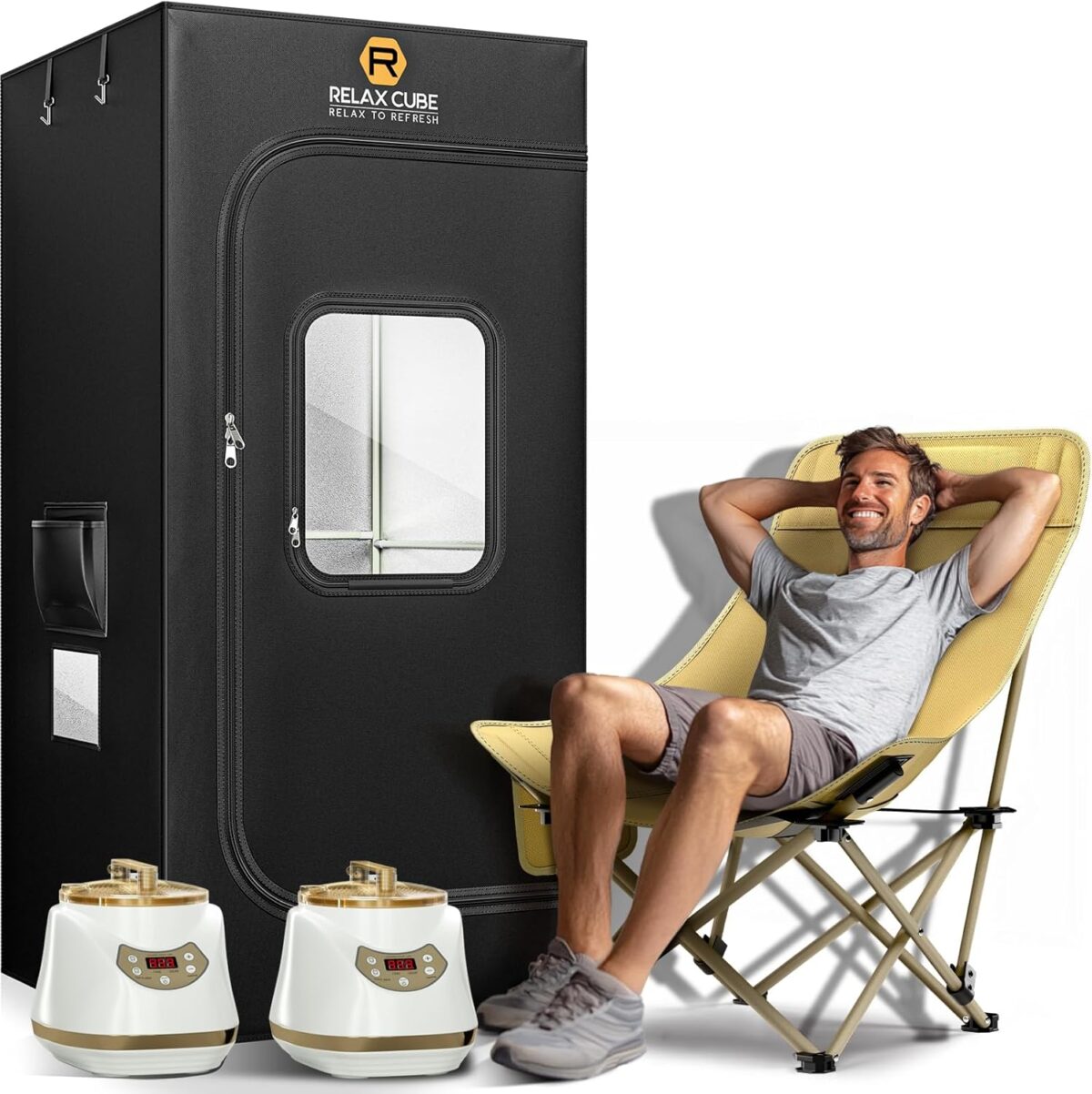 Portable Steam Sauna Dual 1500W+1200W 3L, Sauna Tent with Ergonomic High Back Sauna Chair, Full Body Personal Sauna Box for Home Spa Indoor, 75”x35”x35” XL Size Black