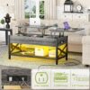 Aheaplus Lift Top Coffee Center Table with LED Light and Power Outlet, Modern Table with Storage Shelf for Living Room, Lift Tabletop, X Support, Metal Frame, Black Oak - Image 5