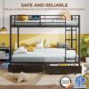 Rolanstar Metal Bunk Bed Full Over Full with USB Charging Station, LED Bunk Bed with 2 Storage Drawers, Bed with Safety Guardrail & Ladders, No Box Spring Needed, Easy Assembly, Black - Image 5