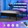 Furnulem Full Size Bed Frame with LED Light and Charging Station, Wood Storage Headboard with 2-Tier Shelves, Metal Platform Bed with Heavy Duty Slats Support, No Box Spring Needed, Black Oak - Image 3