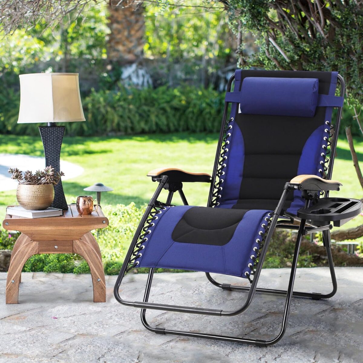 MAISON ARTS Oversize XXL Padded Zero Gravity Lawn Chair Anti Gravity Lounge Chair Foldable Recliner 30" Wide Seat Outdoor Camp Chair for Poolside Backyard Beach, Support 400LBS, Blue
