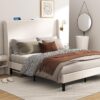 GTRACING Queen Size Bed Frame, Upholstered Platform Bed Frame with USB Type-C Tall Headboard Wingback, Soft Velvet Fabric, No Box Spring Needed, Easy Assembly, Cream - Image 5