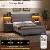 Queen Bed Frame with 2 Nightstands & LED Lights Headboard,104" Extended Wood Panel Platform Bed/w Charging Station & 2 Storage Racks, Bedroom Set 3 Piece, No Box Spring Needed, Grey - Image 5