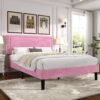 VECELO Full Size Bed Frame with Adjustable Upholstered Headboard, Wooden Slats Platform, Noise-Free Design, Easy Assembly - Image 3