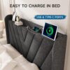 Queen Bed Frame with Headboard, Adjustable Upholstered Platform Bed Frame with Type-C&USB Ports, Wingback Storage Headboard, Solid Wood Slats Support, No Box Spring Needed, Dark Gray - Image 3
