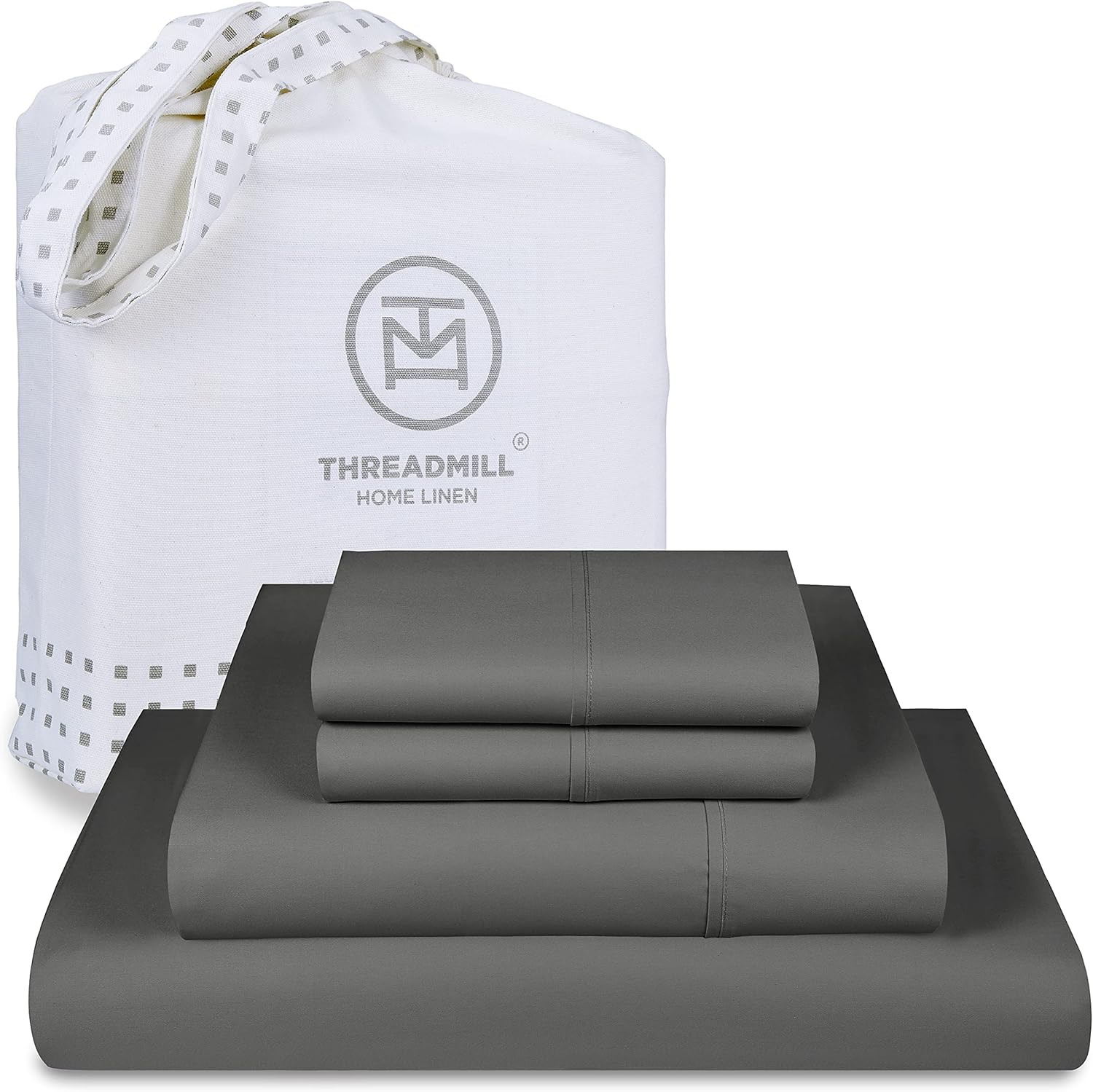 Threadmill Luxury 1200 Thread Count Supima Cotton Sheets, King Size, 4 Pc Dark Grey Set, 5-Star Hotel Quality with Elasticized Deep Pocket King Sheets