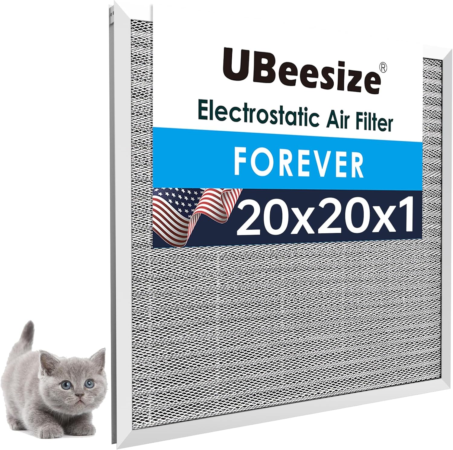 UBeesize 20x20x1 Reusable Air Filter - Washable, MERV 8,Permanent, Electrostatic - Lasts a Lifetime - Enjoy Fresher Air in Home and Office HVAC AC Furnace Systems (Actual Size: 19.75x19.75x0.82 Inch)