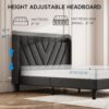 Queen Bed Frame with Headboard, Adjustable Upholstered Platform Bed Frame with Type-C&USB Ports, Wingback Storage Headboard, Solid Wood Slats Support, No Box Spring Needed, Dark Gray - Image 6