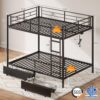 Rolanstar Metal Bunk Bed Full Over Full with USB Charging Station, LED Bunk Bed with 2 Storage Drawers, Bed with Safety Guardrail & Ladders, No Box Spring Needed, Easy Assembly, Black - Image 2