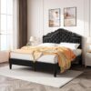 SHA CERLIN Queen Bed Frame with Adjustable Headboard/Velvet Upholstered/Diamond Button Tufted and Metal Studs/No Box Spring Needed/Wood Slat Support/Easy Assembly/Black - Image 3