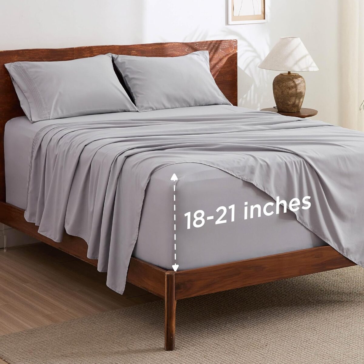 Bedsure GentleSoft Deep Pocket Queen Sheets Set - Fits Mattresses Up to 21 Inches Thick - 4 Piece Bed Sheets, Moisture Wicking, Soft & Cooling Bedsheets & Pillowcases, Easy & Secure Fit, Light Grey
