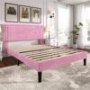 VECELO Full Size Bed Frame with Adjustable Upholstered Headboard, Wooden Slats Platform, Noise-Free Design, Easy Assembly - Image 4