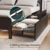 Rolanstar Bed Frame Queen Size with Charging Station and LED Lights, Upholstered Storage Headboard with Drawers, Heavy Duty Metal Slats, No Box Spring Needed, Noise Free, Easy Assembly, Dark Grey - Image 6