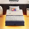 DWVO Twin Size Bed Frame, Floating Bed Frame with Charging Station, Platform LED Bed with Heavy Duty Steel Slats Support, Easy Installation, No Box Spring Required (Black) - Image 2