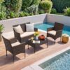 Homall 4 Pieces Outdoor Patio Furniture Sets Rattan Chair Wicker Set, Outdoor Indoor Use Backyard Porch Garden Poolside Balcony Furniture Sets Clearance (Brown and Beige) - Image 5