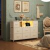 WLIVE White Dresser for Bedroom, TV Stand for Bedroom for 55 inch TV with Charging Station and LED Lights, Fabric Chest of Drawers with Open Shelves, 8 Drawers Dressers for Living Room, Closet - Image 2
